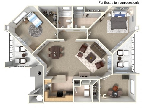 Floor plan for 2 beds, 2 baths, 1217 sqft